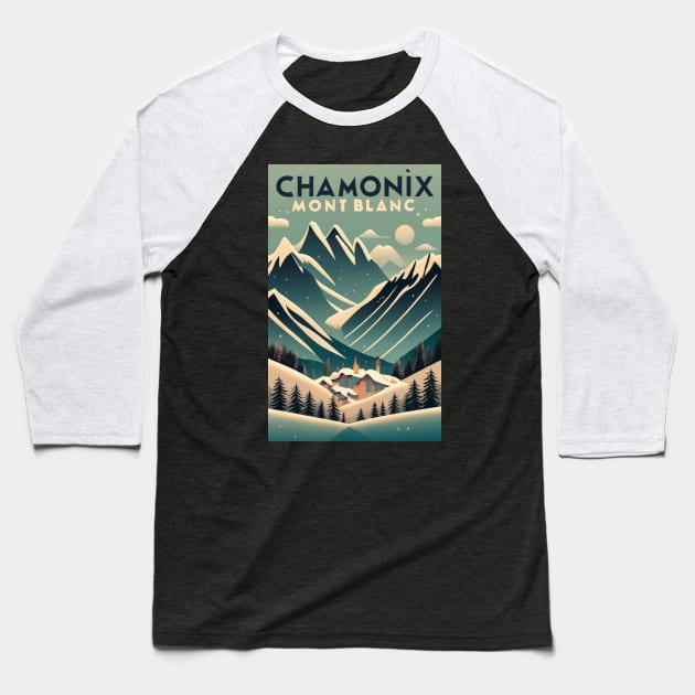 A Vintage Travel Art of Chamonix - France Baseball T-Shirt by goodoldvintage